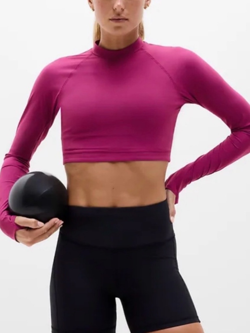 Athleta Crosstrain Ultra Crop Top S Pink Wildberry NWT Long Sleeve Gym Yoga